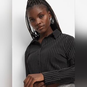 EUC Striped Cropped Top Button-Up Blouse